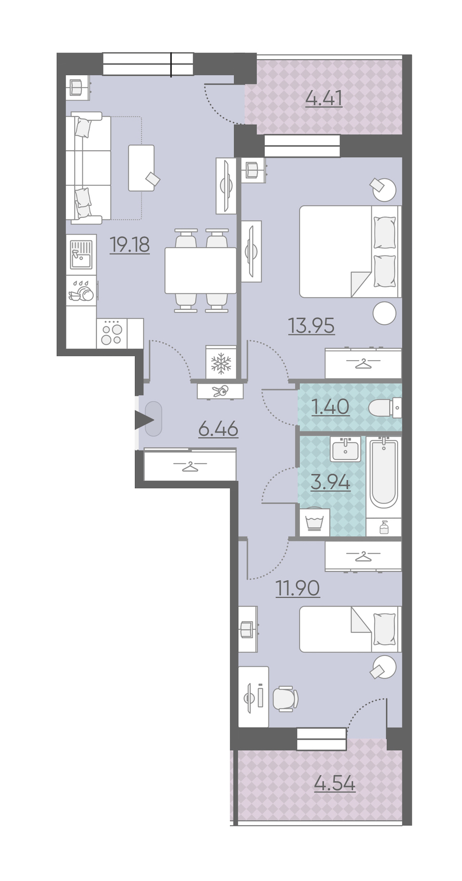 Двухкомнатная квартира в : площадь 61.31 м2 , этаж: 2 – купить в Санкт-Петербурге